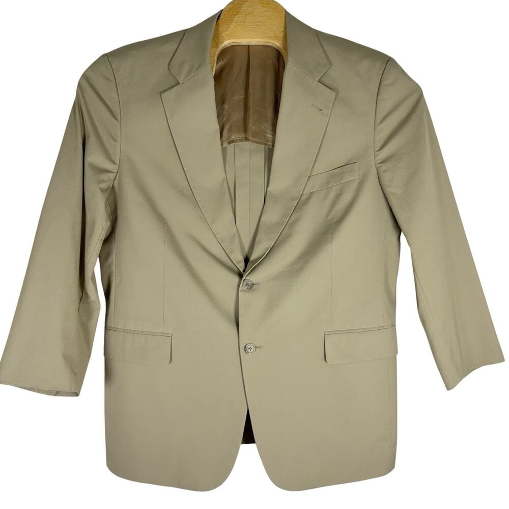 Brooks Brothers BrooksCool Poplin Blazer Men 43R Beige Sport Jacket Coat CoolMax - Picture 2 of 6